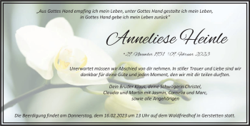Traueranzeige von Anneliese Heinle von Heidenheimer Zeitung