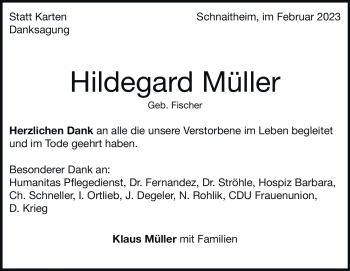 Traueranzeige von Hildegard Müller von Heidenheimer Zeitung