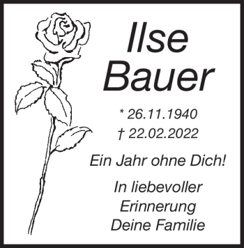 Traueranzeige von Ilse Bauer von Heidenheimer Zeitung