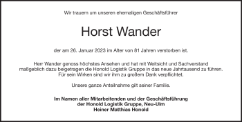 Anzeige Horst Wander
