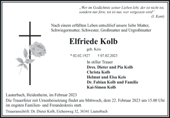 Traueranzeige von Elfriede Kolb von Heidenheimer Zeitung
