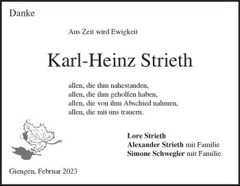 Traueranzeige von Karl-Heinz Strieth von Heidenheimer Zeitung