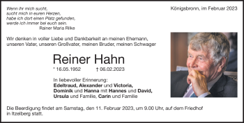 Traueranzeige von Reiner Hahn von Heidenheimer Zeitung