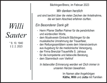 Traueranzeige von Willi Sauter von Heidenheimer Zeitung