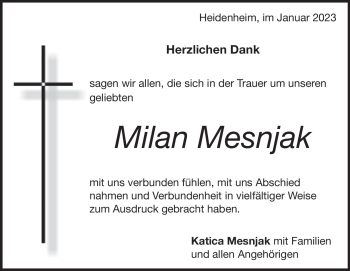 Traueranzeige von Milan Mesnjak von Heidenheimer Zeitung