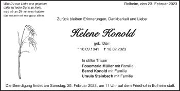 Traueranzeige von Helene Konold von Heidenheimer Zeitung