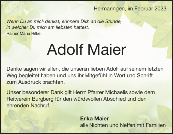 Traueranzeige von Adolf Maier von Heidenheimer Zeitung