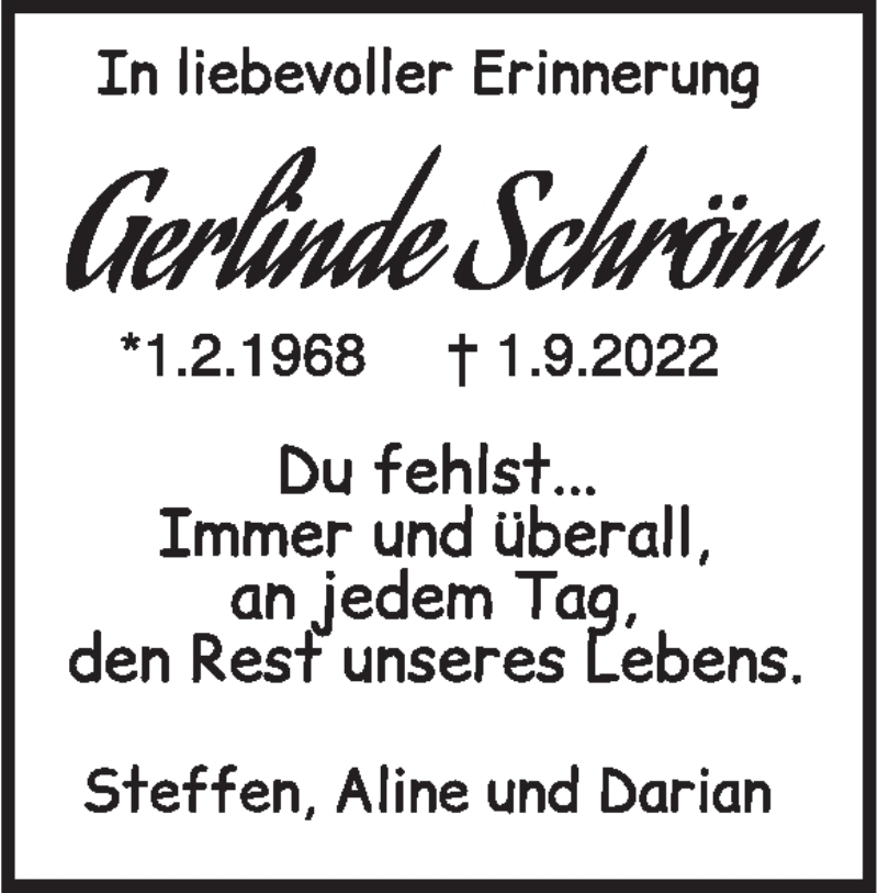  Traueranzeige für Gerlinde Schröm vom 01.02.2023 aus Heidenheimer Zeitung