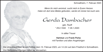 Traueranzeige von Gerda Dambacher von Heidenheimer Zeitung