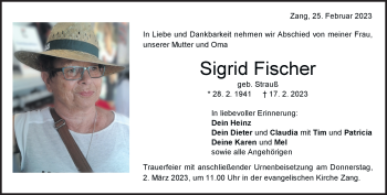 Traueranzeige von Sigrid Fischer von Heidenheimer Zeitung