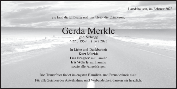 Traueranzeige von Gerda Merkle von Heidenheimer Zeitung
