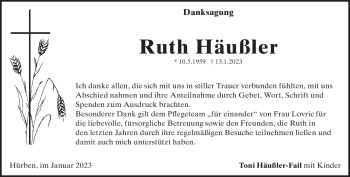 Traueranzeige von Ruth Häußler von Heidenheimer Zeitung