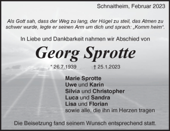 Traueranzeige von Georg Sprotte von Heidenheimer Zeitung