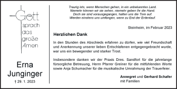 Traueranzeige von Erna Junginger von Heidenheimer Zeitung