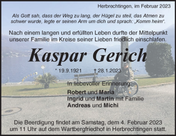 Anzeige Kaspar Gerich