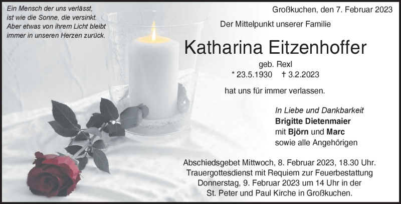  Traueranzeige für Katharina Eitzenhoffer vom 07.02.2023 aus Heidenheimer Zeitung