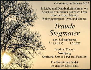 Traueranzeige von Traude Stegmaier von Heidenheimer Zeitung