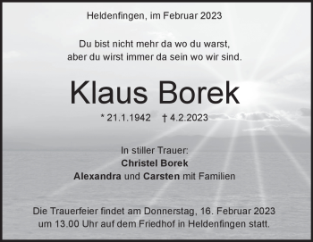 Traueranzeige von Klaus Borek von Heidenheimer Zeitung