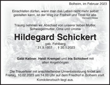 Traueranzeige von Hildegard Schickert von Heidenheimer Zeitung