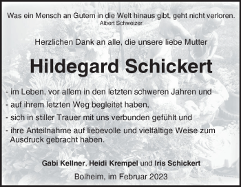 Traueranzeige von Hildegard Schickert von Heidenheimer Zeitung