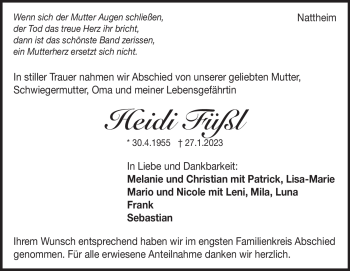 Traueranzeige von Heidi Füßl von Heidenheimer Zeitung