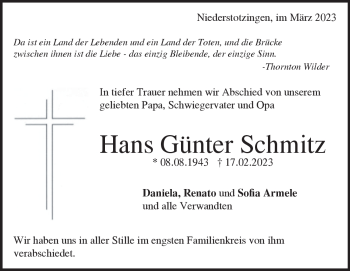 Traueranzeige von Hans Günter Schmitz von Heidenheimer Zeitung