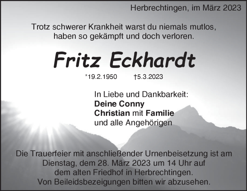  Traueranzeige für Fritz Eckhardt vom 23.03.2023 aus Heidenheimer Zeitung