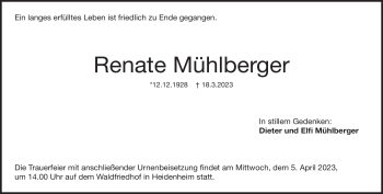 Traueranzeige von Renate Mühlberger von Heidenheimer Zeitung