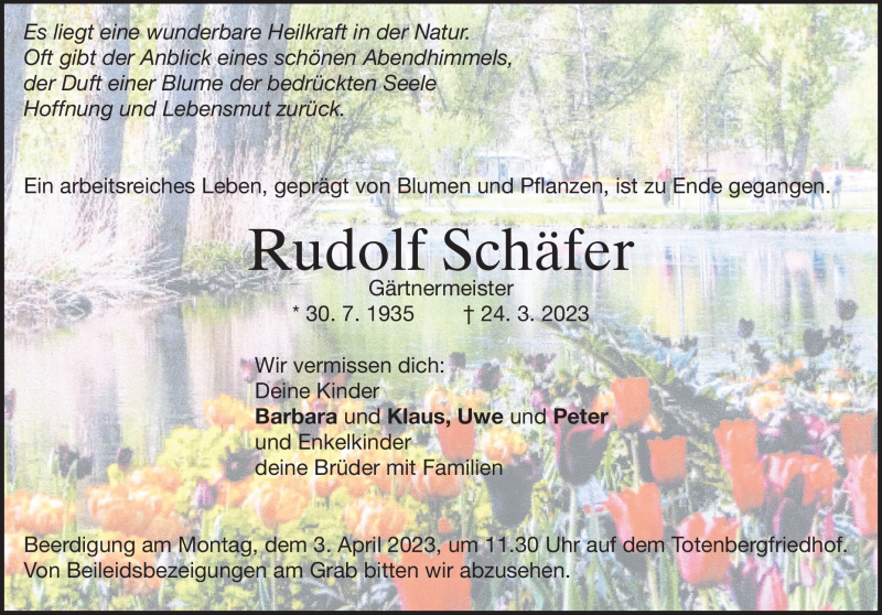  Traueranzeige für Rudolf schäfer vom 29.03.2023 aus Heidenheimer Zeitung