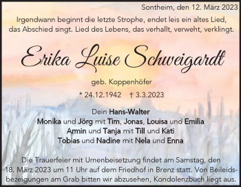 Traueranzeige von Erika Luise Schweigardt  von Heidenheimer Zeitung