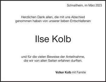 Traueranzeige von Ilse Kolb von Heidenheimer Zeitung