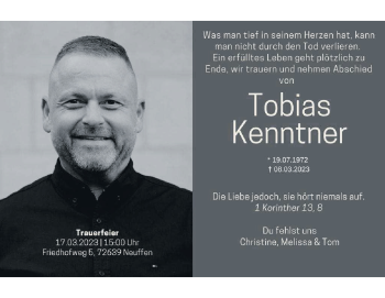 Traueranzeige von Tobias Kenntner von Heidenheimer Zeitung