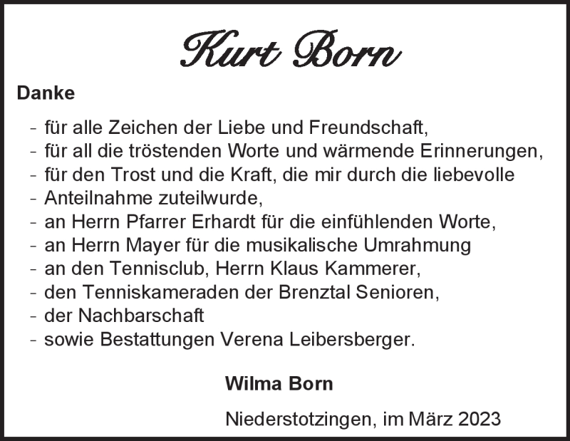  Traueranzeige für Kurt Born vom 30.03.2023 aus Heidenheimer Zeitung