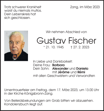 Traueranzeige von Gustav Fischer von Heidenheimer Zeitung