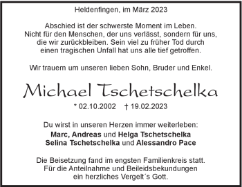 Traueranzeige von Michael Tschetschelka von Heidenheimer Zeitung