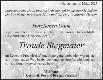 Traueranzeige von Traude Stegmaier von Heidenheimer Zeitung