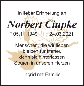 Traueranzeige von Norbert Ciupke von Heidenheimer Zeitung