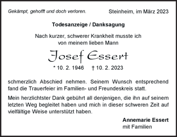 Traueranzeige von Josef Essert von Heidenheimer Zeitung