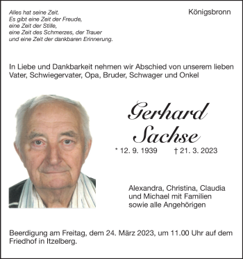 Anzeige Gerhard Sachse