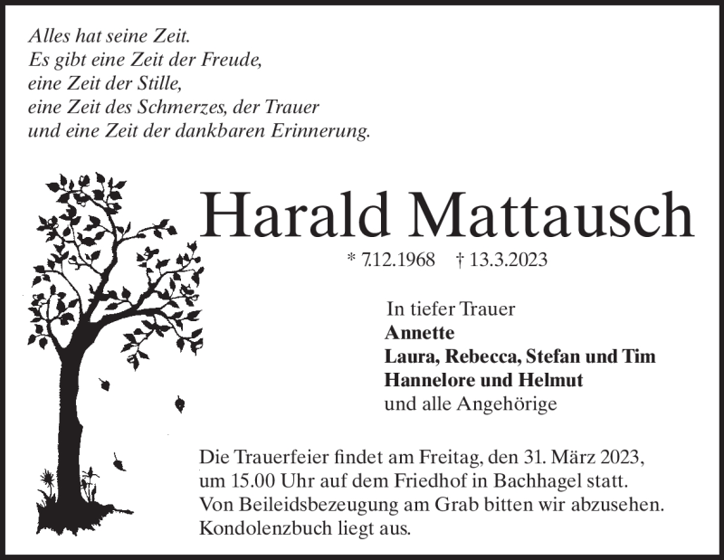  Traueranzeige für Harald Mattausch vom 18.03.2023 aus Heidenheimer Zeitung