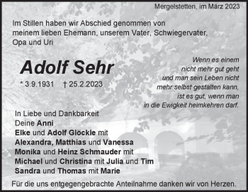 Traueranzeige von Adolf Sehr von Heidenheimer Zeitung