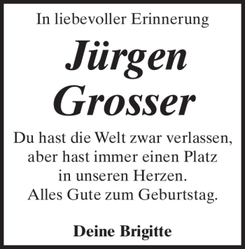 Traueranzeige von Jürgen Grosser von Heidenheimer Zeitung