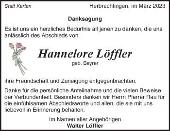 Traueranzeige von Hannelore Löffler von Heidenheimer Zeitung
