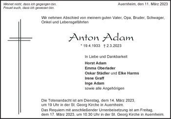 Traueranzeige von Anton Adam von Heidenheimer Zeitung