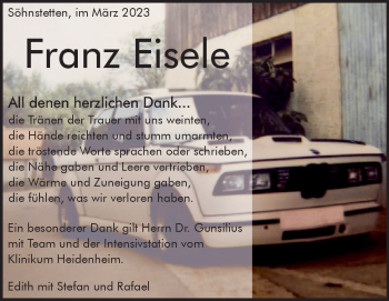 Traueranzeige von Franz  Eisele von Heidenheimer Zeitung