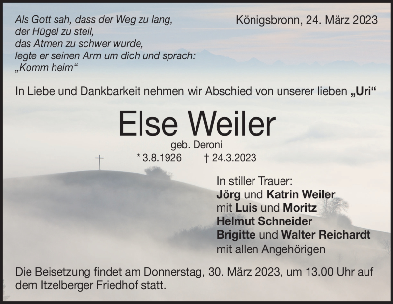  Traueranzeige für Else Weiler  vom 28.03.2023 aus Heidenheimer Zeitung