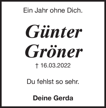 Traueranzeige von Günter Gröner von Heidenheimer Zeitung