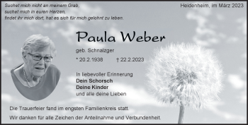Traueranzeige von Paula Weber von Heidenheimer Zeitung