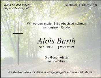 Traueranzeige von Alois Barth von Heidenheimer Zeitung