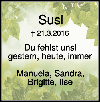 Traueranzeige von Susanne Berger von Heidenheimer Zeitung